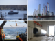 A group of four photos showing various offshore wind and port development activities